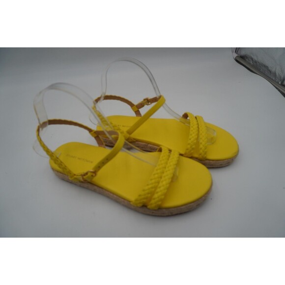 Stuart Weitzman Braided Leather Jute Sole Ankle Strap Yellow Sandals Size 7.5 - Picture 4 of 15